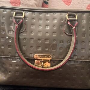 Arcadia Taupe Embossed Satchel with Gold Accents